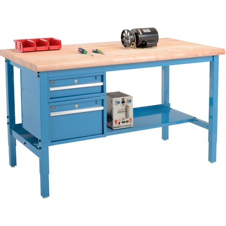 Global Industrial 72 x 36 Production Workbench, Maple Square Edge, Drawers & Shelf, Blue 319257BL